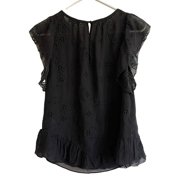 Joie 100% Silk Candida Lace Eyelet Top In Caviar, Size XS - Picture 10 of 11